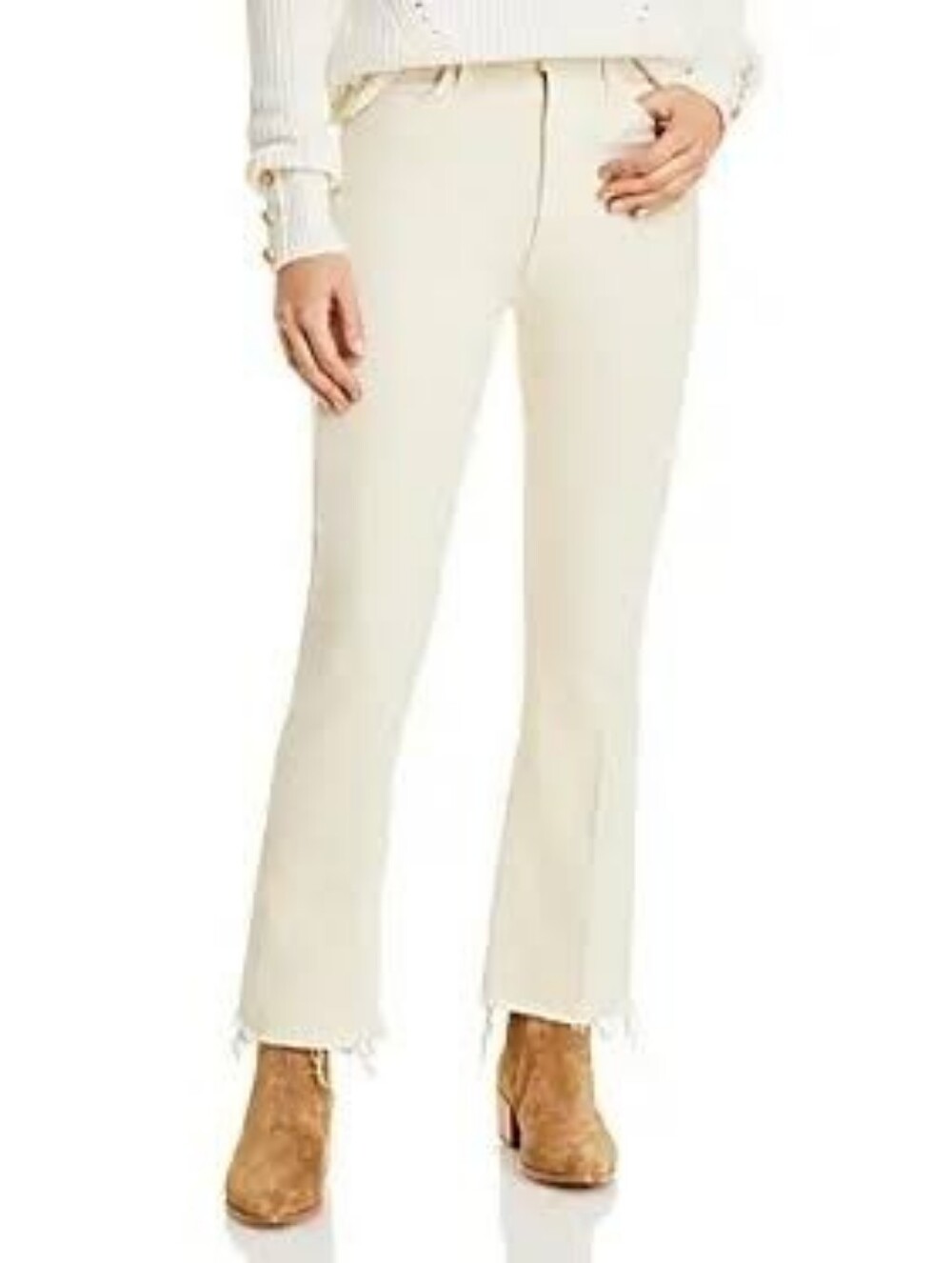 NWOT! MOTHER Denim 'Hustler' Ankle Fray Jeans In Ivory, Size 2 (26)